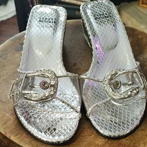 Stuart Weitzman Silver Snakeskin Mules